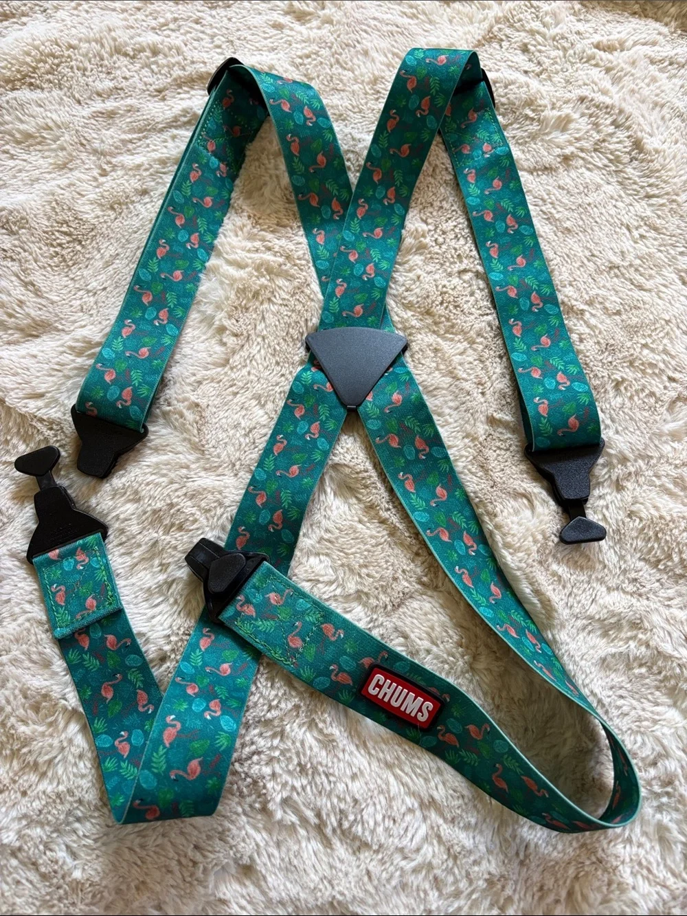 Chums ski Kids Teal Flamingo Print Suspenders